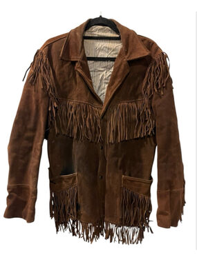 Vintage 70's Joo-Kay Brown Leather Fringe Hippie Jacket Men's Size 42 Lined
